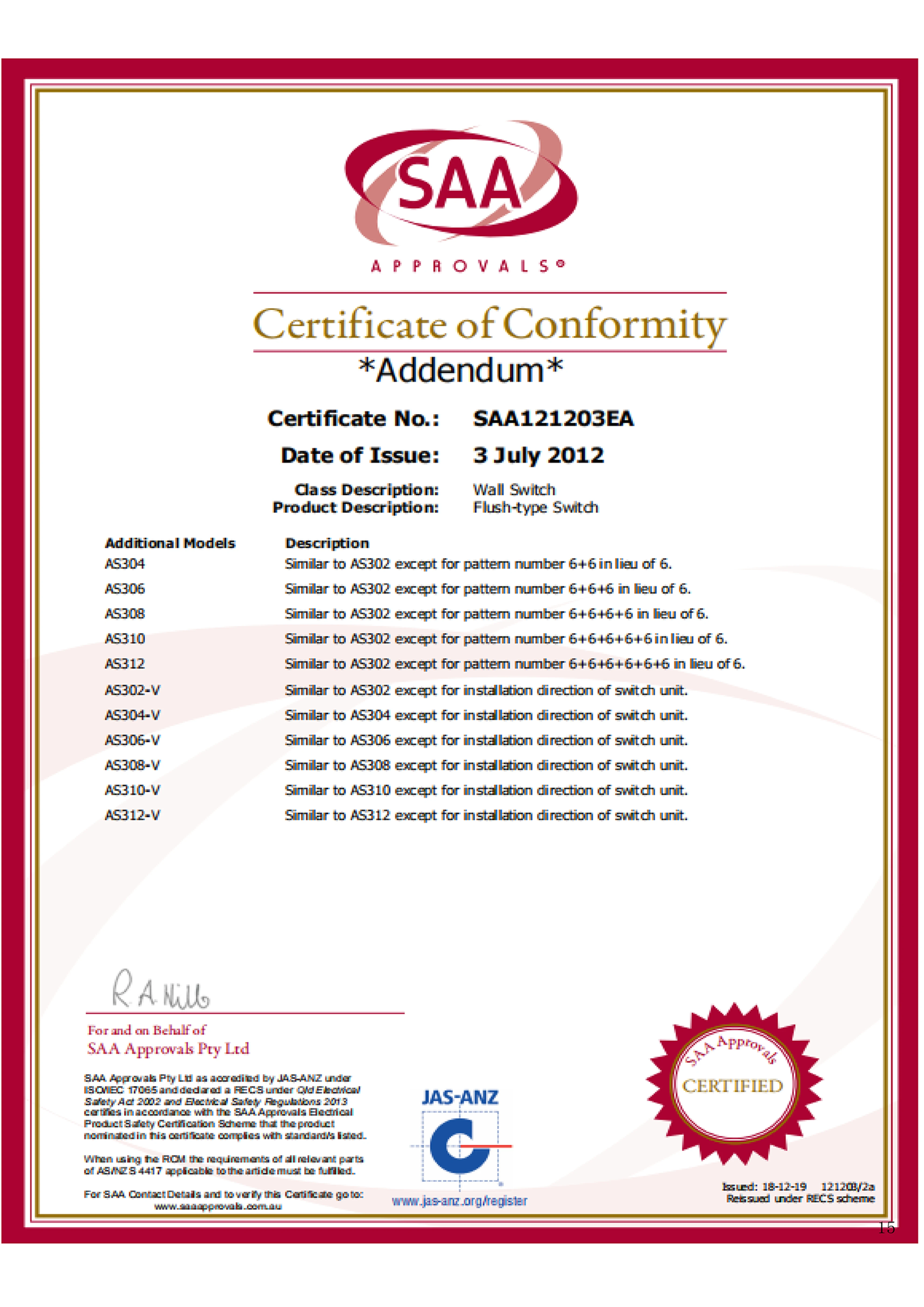 Electrical standards certificate